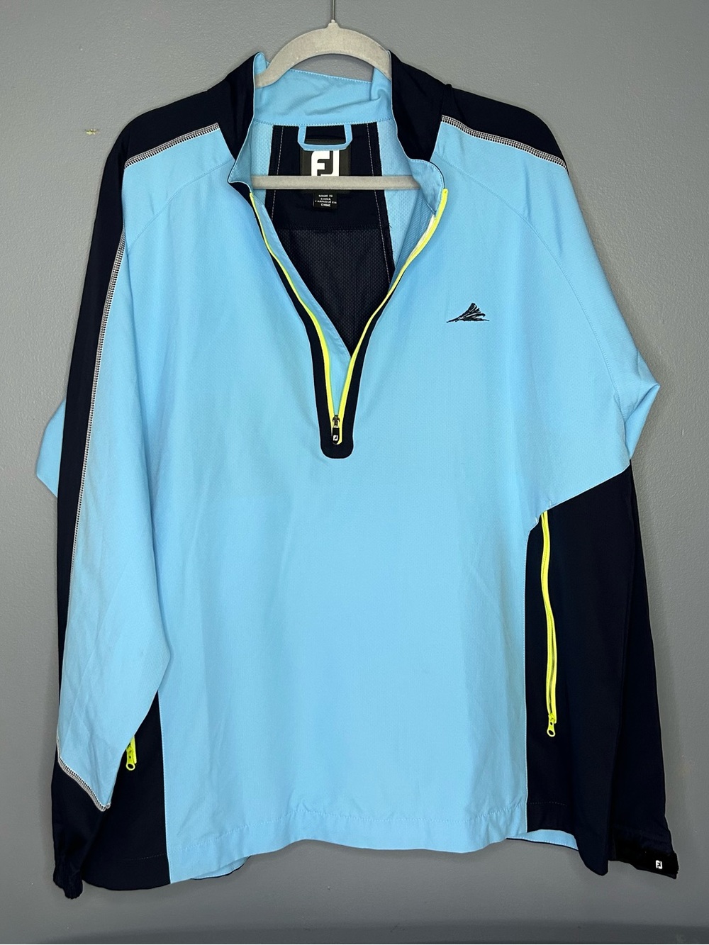 FootJoy Pullover Jacket Mens XL Light Blue Navy Half Zip Golf Windbreaker FJ
